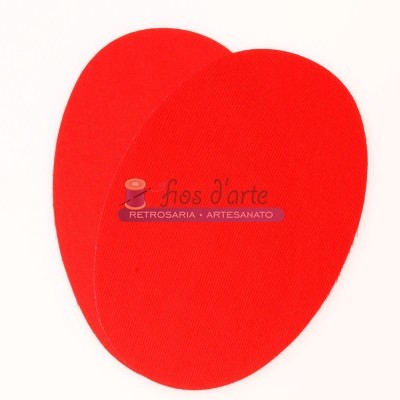 Dois remendos ovais vermelhos em tecido com texto impresso