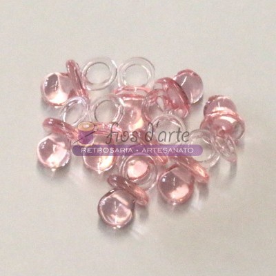 Mini chupetas em plástico cor-de-rosa e transparente