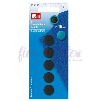 Embalagem de botões revestíveis azul e preto Prym 15 mm.