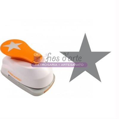 Furador de papel branco e laranja com design de estrela