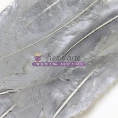 Penas cinzentas sobre fundo branco com marca de água