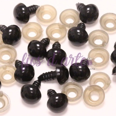 Olhos de brinquedo pretos com anéis transparentes para fixação