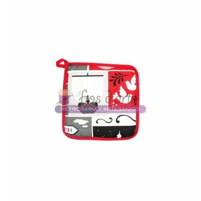 Suporte de panela quadrado com padrão colorido e galinhas