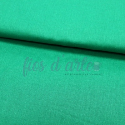 tecido verde água liso com texto fios d'arte impresso