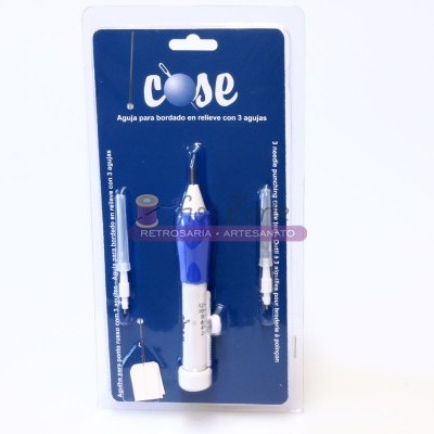 Embalagem de agulhas para bordado com 3 agulhas em blister azul
