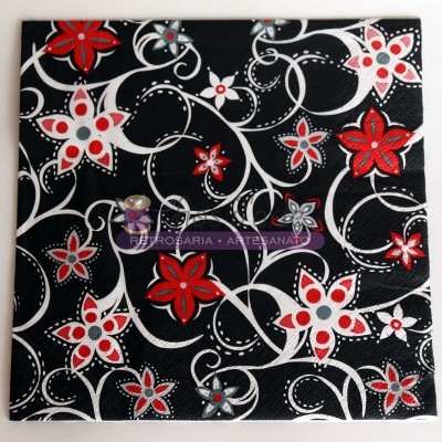 Bolsa de tecido com padrão floral vermelho e branco