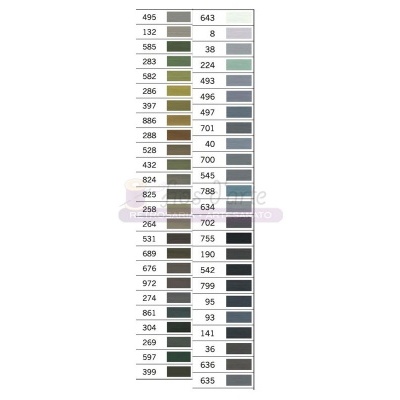 Tabela de amostras de cores com códigos numéricos em duas colunas