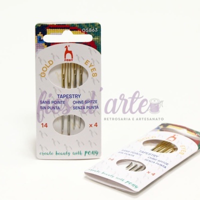 Embalagem de agulhas douradas para tapeçaria sem ponta, número 14, quatro peças