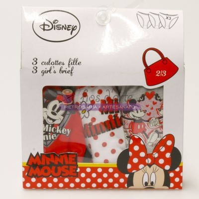 Caixa de 3 cuecas Minnie Mouse para menina com padrões coloridos