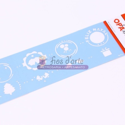 Molde stencil azul claro com desenhos natalícios para artesanato, embalagem OPAN tamanho 10x30.