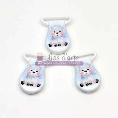 Pernas de cozinha brancas com padrão de ovelha sorridente em fundo azul-claro com estrelas