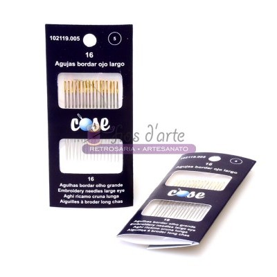 Conjunto de 16 agulhas para bordar olho largo em embalagem preta