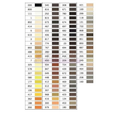 Tabela de cores com vários tons e códigos numéricos.