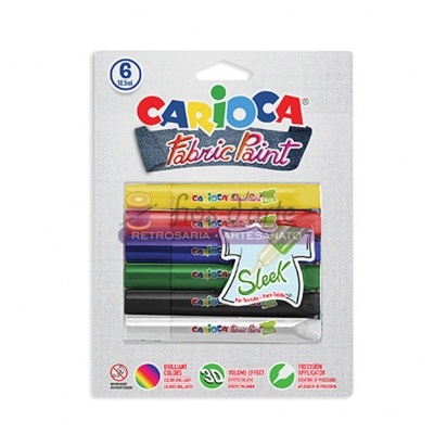 Conjunto de 6 marcadores de tecido CARIOCA Fabric Paint em embalagem de cartão branco