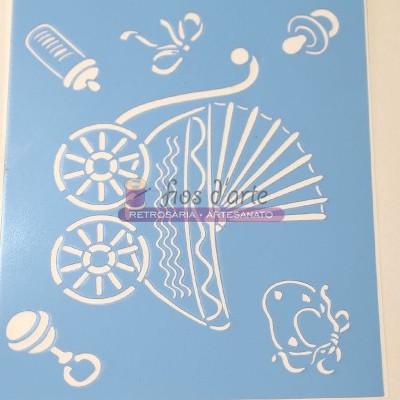 Stencil azul com desenhos infantis em branco e texto Rosa doce RETROSAIRA ARTESANATO