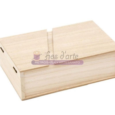 Caixa de madeira com tampa dividida e selo fios d'arte