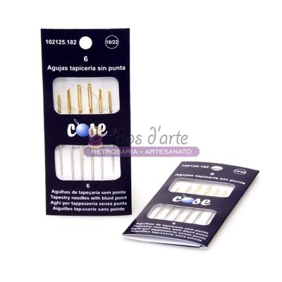 Pacote azul com agulhas douradas e brancas para tapeçaria