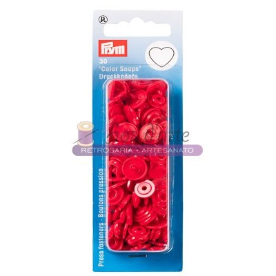 Embalagem de botões de pressão vermelhos Prym com 30 unidades