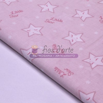 Tecido cor-de-rosa com padrão de estrelas e texto Little Star