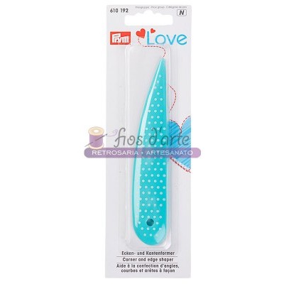 Ferramenta de modelagem de cantos azul com bolinhas em embalagem de blister