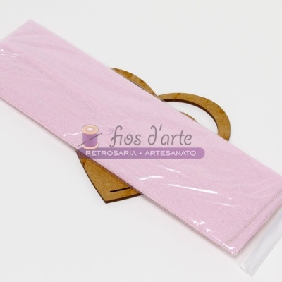 Pacote com viés rosa claro e coração de madeira com texto de artesanato