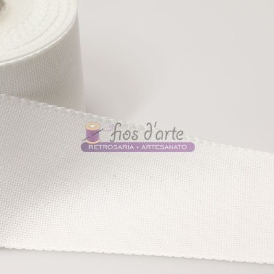 Rolo de fita branca larga com etiqueta fios d'arte