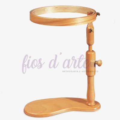 Suporte de madeira para bordado com aro ajustável e base oval
