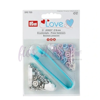 Pacote de molas de pressão PRYM Love JERSEY 8mm com aplicadores azuis