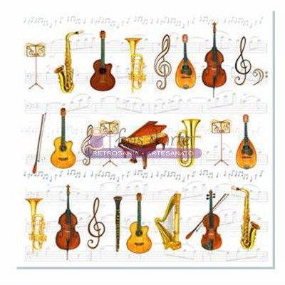 Ilustrações coloridas de vários instrumentos musicais sobre fundo branco com pauta musical