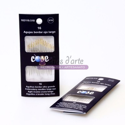 Pacote preto de agulhas de bordar olho largo com agulhas douradas visíveis