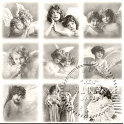 Colagem vintage de crianças com asas de anjo em preto e branco