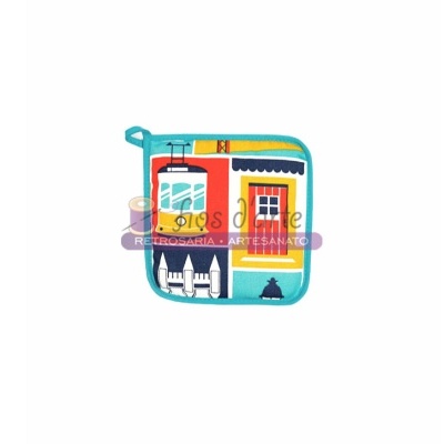 pega para cozinha colorida com desenho de edifícios