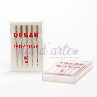 Agulhas para máquina de costura ORGAN 130/705H tamanho 90/14 em estojo plástico