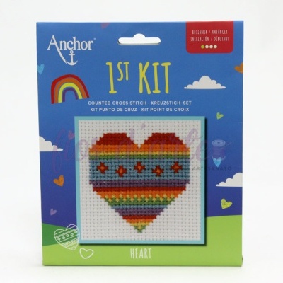 Kit de ponto cruz Anchor 1ST KIT com padrão de coração colorido