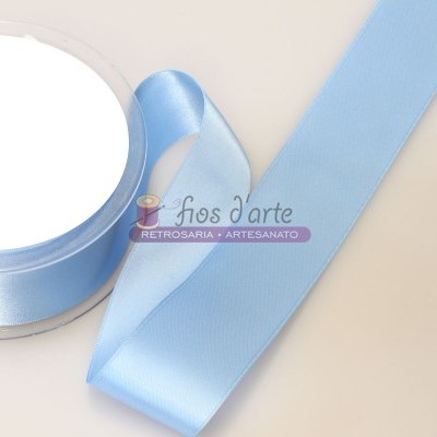 Rolo de fita de cetim azul clara com logótipo Fios d'arte