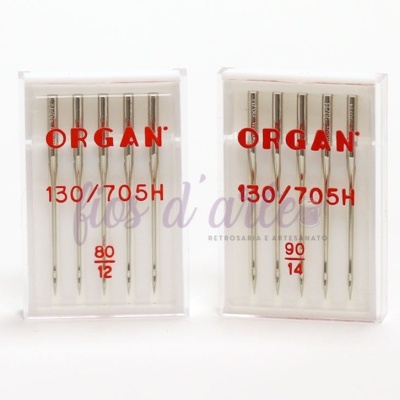 Duas caixas transparentes com agulhas de máquina de costura ORGAN 130/705H