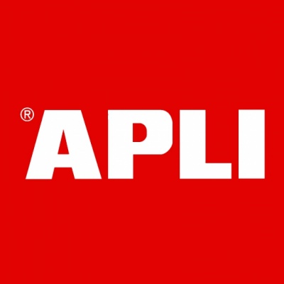 Logotipo APLI branco em fundo vermelho com símbolo de registo