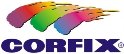 Logótipo CORFIX com traços coloridos e símbolo ®