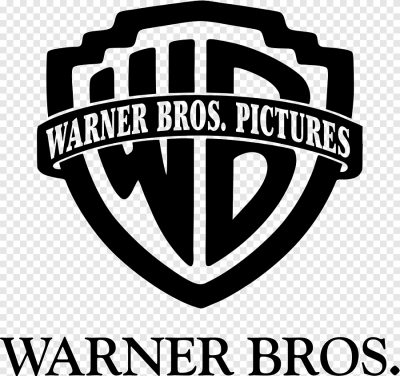 Logótipo preto e branco da Warner Bros. com texto