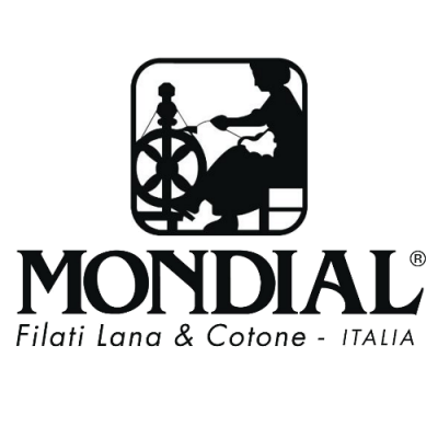 Logótipo MONDIAL com figura a fiar e texto Filati Lana & Cotone - ITALIA
