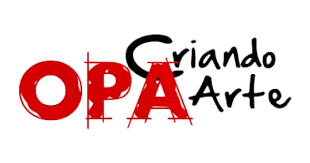 Logotipo com texto OPA em vermelho e Criando Arte em preto