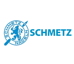 Logótipo da SCHMETZ com leão e agulha em azul sobre fundo branco
