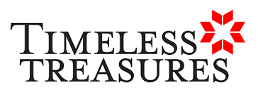 Logotipo TIMELESS TREASURES com símbolo estelar vermelho