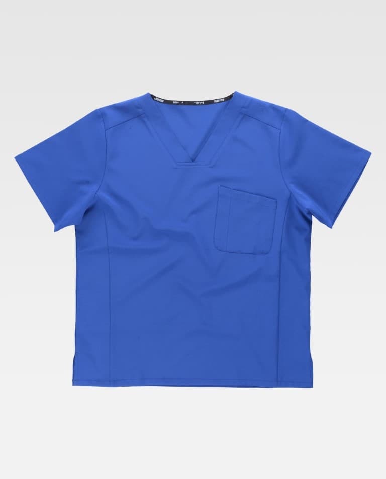 Camisola médica azul com bolso peito e decote em V