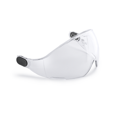 Visor de proteção transparente em plástico com fixações laterais pretas