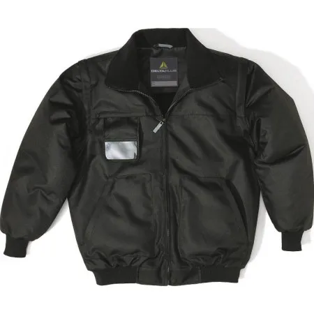 Casaco preto com fecho de correr e bolso transparente