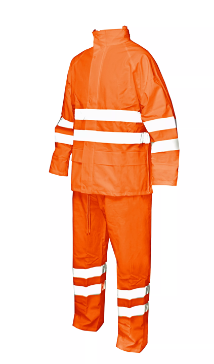 Fato de proteção impermeável laranja com riscas refletoras brancas