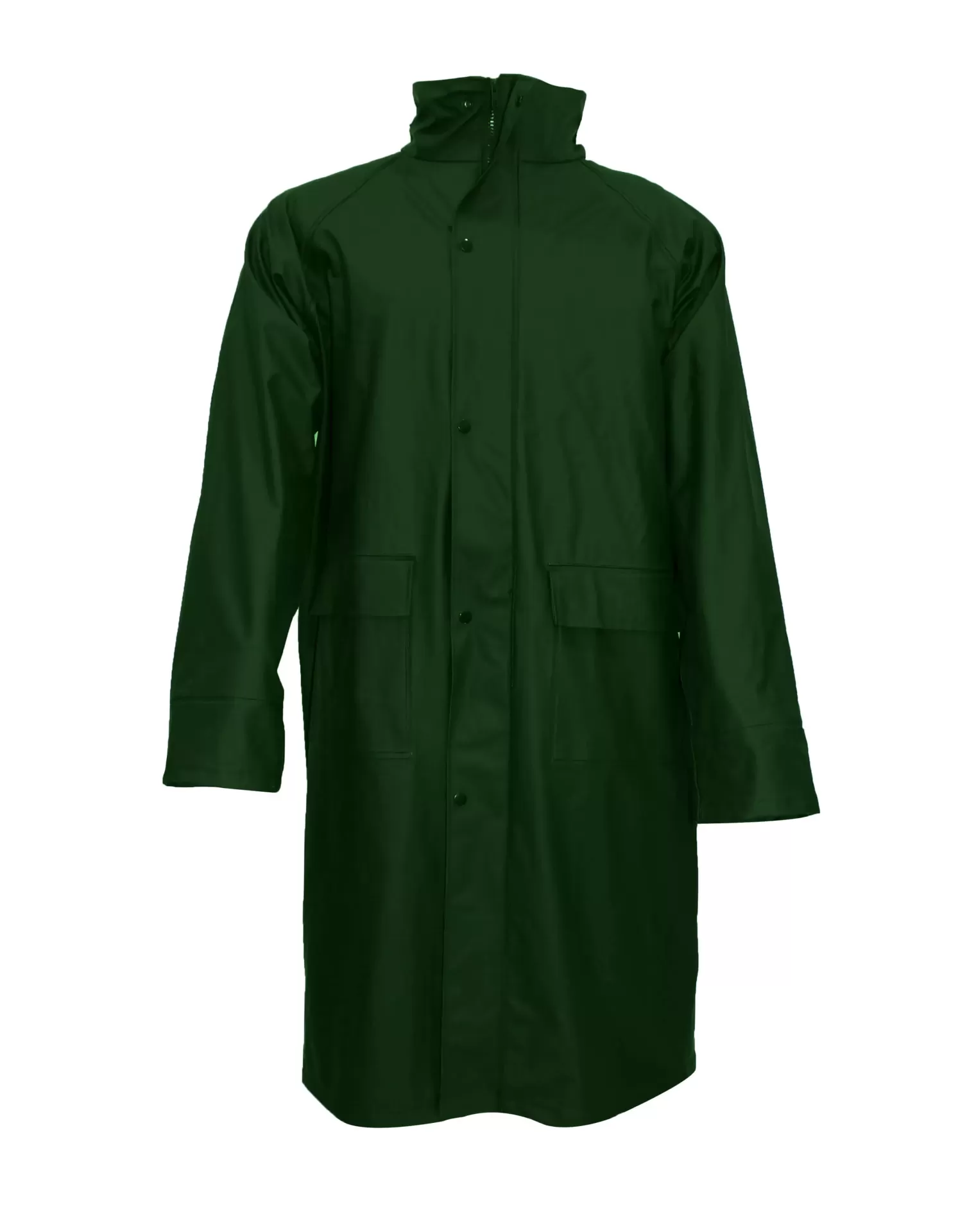 Casaco impermeável verde escuro com botões e bolsos frontais