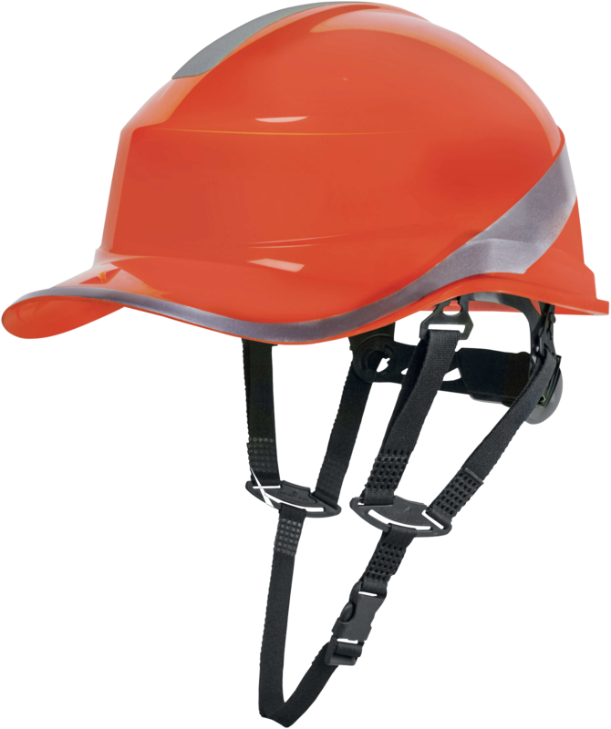 Capacete de proteção laranja com arnês preto