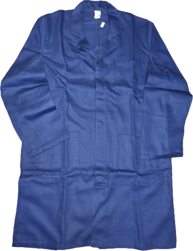 Blusão azul escuro de manga longa com gola e bolsos.